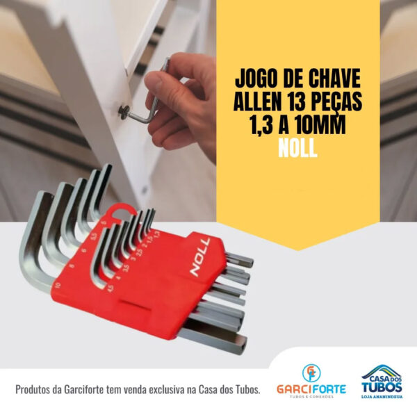 jogo de chave allen 13 peças 1,3 a 10mm noll