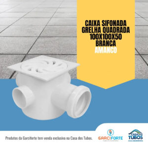 Caixa sifonada grelha quadrada 100x100x50 branca amanco